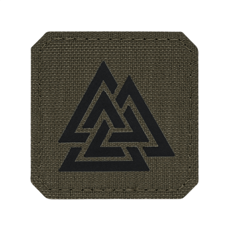M-Tac Patch Valknut Laser Cut Odin symbol in olive green with detailed laser cut and Valknut design clothing patch. Tactical accessory.