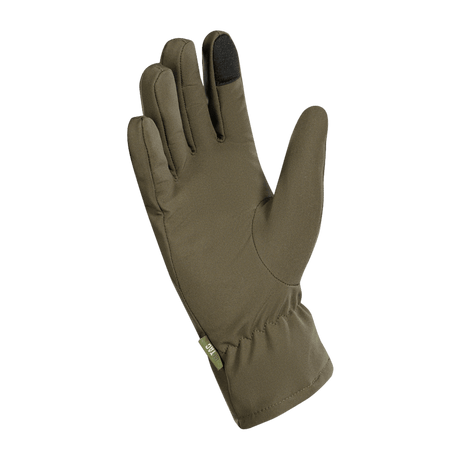 M-Tac Vinterhandsker Soft Shell i olivenfarve, designet til beskyttelse mod dårligt vejr med letvægtsmateriale og funktionel komfort.