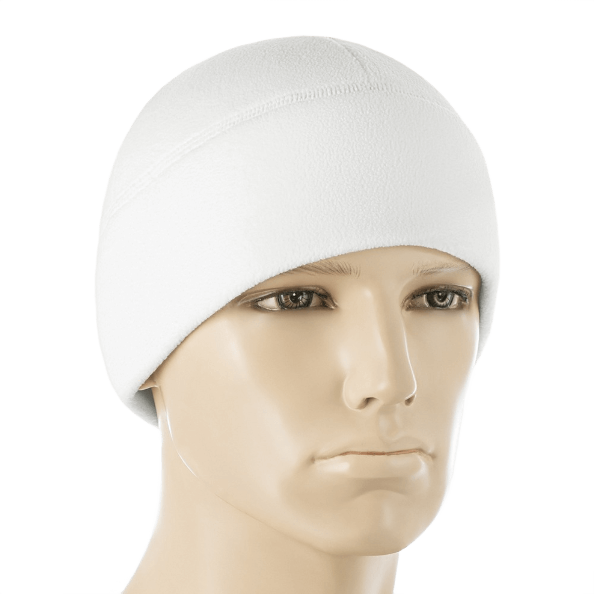 M-Tac Watch Cap Elite Fleece Beanie Hat til vinter og friluftsliv, hvid farve på mannequin hoved.