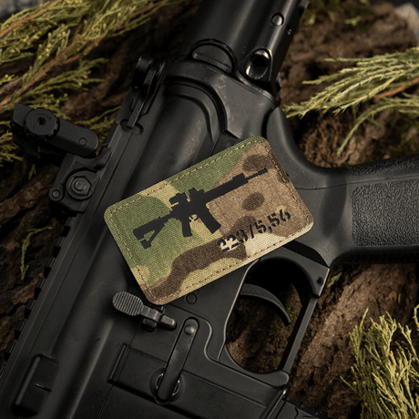M-Tac AR-15 223/5,56 Laser Cut Patch on AR-15 rifle, tactical morale patch with Velcro for clothing and gear, Cordura 500D material.