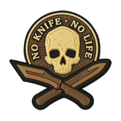 M-Tac Patch No Knife – No Life 3D PVC tactical morale patch with skull and knives, suitable for uniform or gear, 50 x 50 mm rubber with Velcro
