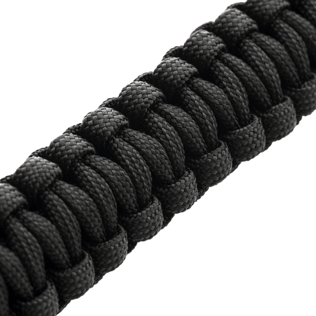M-Tac Black Paracord Bracelet, magnified view of the strong lightweight cord, ideal for survival and outdoor situations.