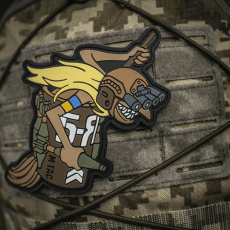 M‑Tac Patch Baba-Yaga Vertical in PVC, inspired by drones with night-vision goggles and grenades. 3D PVC design, Velcro attachment.