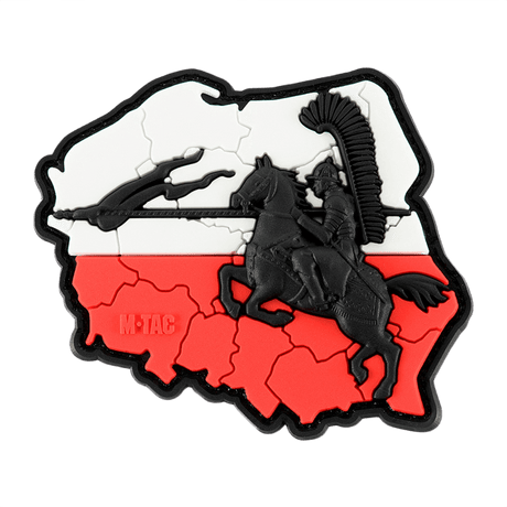 M-Tac Patch Husaria 3D PVC shows a winged hussar with the Polish flag in the background. Realistic appearance with Velcro mounting, 70 x 80 mm.