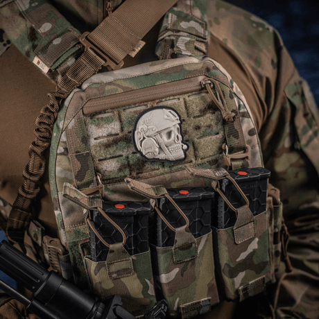 M-Tac Patch Operator 3D PVC on a tactical vest with realistic design and Velcro attachment, suitable for clothing or gear.