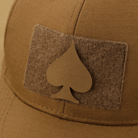 M-Tac Patch Spades Laser Cut in Cordura 500D material with Velcro back, suitable for military and tactical use, mounted on a cap