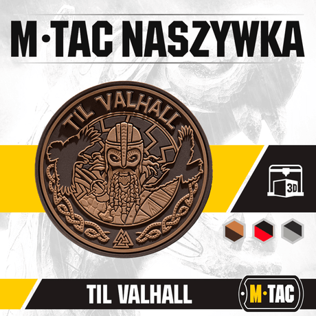 M-Tac Patch Til Valhall PVC with 3D design and Velcro, honors Norwegian soldiers. For uniform or gear. Diameter: 80 mm.