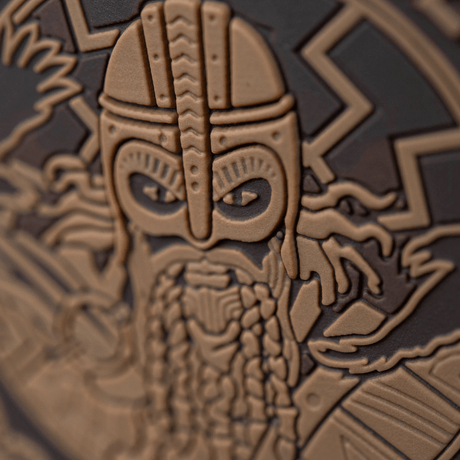 M-Tac Patch Til Valhall PVC with 3D effect of a Viking on bronze background, suitable for uniform or gear.
