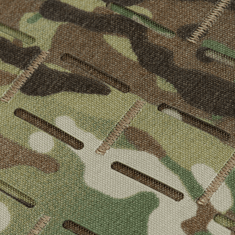 Detail shot of M-Tac Plate Carrier Cuirass Elite Gen.II in rugged Cordura 500D material in camouflage colors.