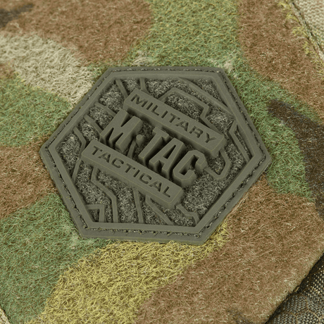 Logo on M-Tac Sling Pistol Bag Elite Hex with Velcro with military design and camouflage background.