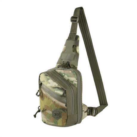 M-Tac Sling Pistol Bag Elite Hex with Velcro in camouflage pattern with adjustable shoulder strap and front Velcro for patches.