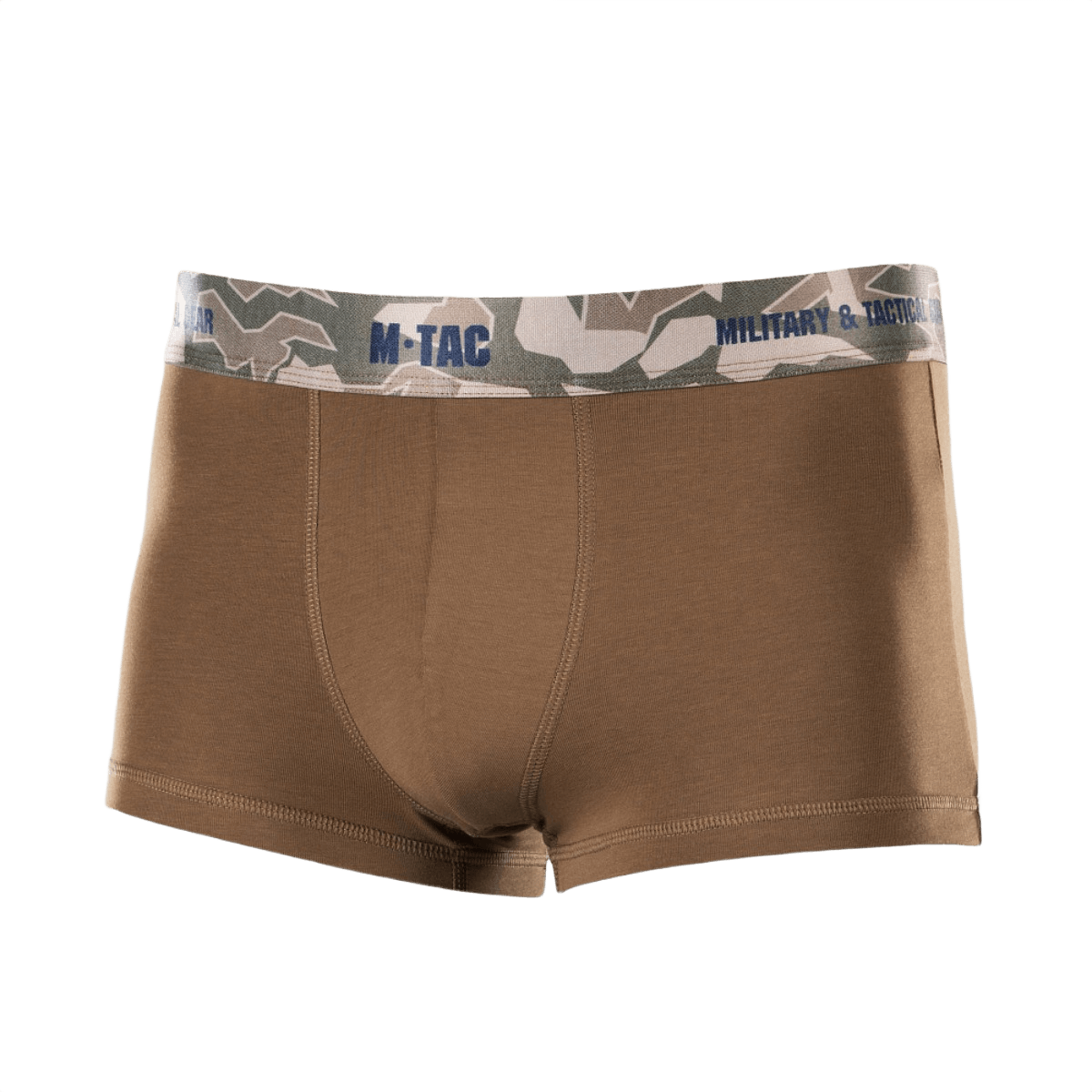 M-Tac Herre Boxer 93/7 i brun med camouflage elastik, designet til komfort og holdbarhed; perfekt til daglig brug og aktive livsstile.