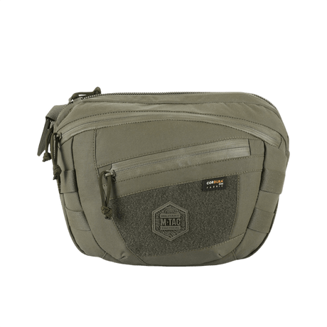 M-Tac Sphaera Hardsling Bag Large Elite with Velcro in olive green with front Velcro panel and adjustable shoulder strap, made of Cordura.