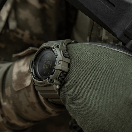 M-Tac Tactical Watch with Compass 2233 in an urban style, suitable for outdoor and tactical use, with LED backlight and compass.
