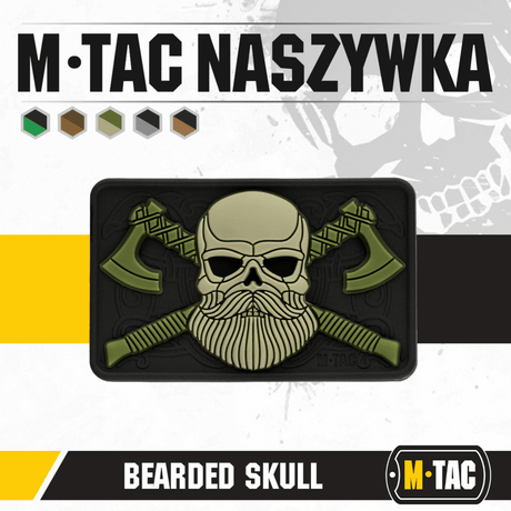M-Tac Bearded Skull 3D PVC Patch with bearded skull design and Velcro for attachment, durable for military and outdoor use.