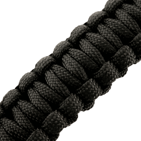 M-Tac Paracord Bracelet with firestarter, compass and whistle in black tight-woven design for survival and outdoor use.