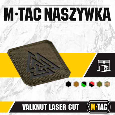 M-Tac Patch Valknut Laser Cut Odin symbol on dark background in various colors.