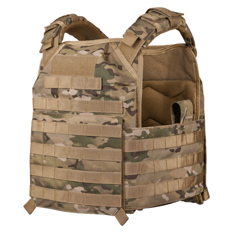 EA Plate Carrier Camo i camouflage med robust design til professionel kropsbeskyttelse, slidstærkt materiale, galleri position 1 uden model.