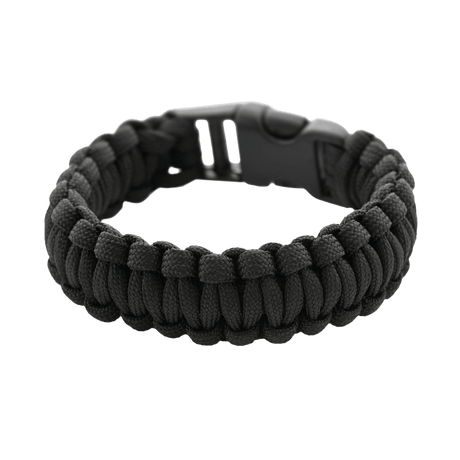 Black M-Tac Paracord Bracelet with strong lightweight cord for survival use, ideal for outdoor and military-inspired style.