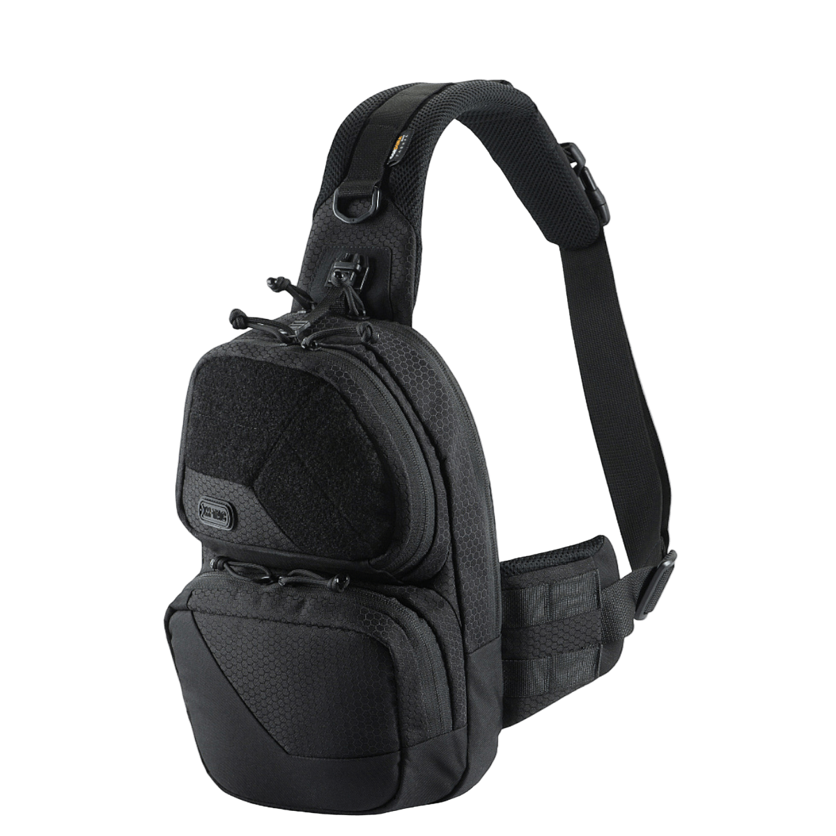M-Tac Buckler Taske Elite Hex i sort med MOLLE-system og skjult bæringsmulighed, fremstillet af holdbar Hex-Cordura og Cordura 500D.