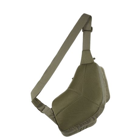 M-Tac Bat Wing Bag Elite Hex in olive green Cordura fabric with adjustable shoulder strap and safety mechanism, side view.