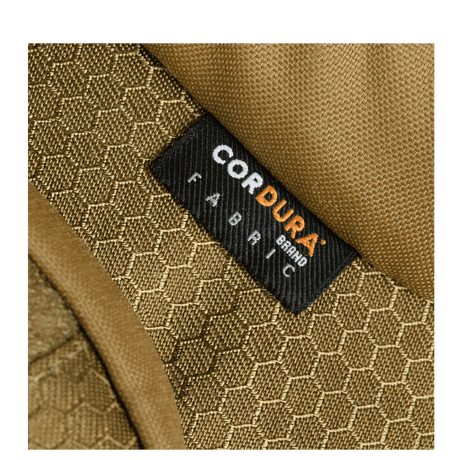 Close-up of M-Tac Bat Wing Bag Elite Hex with Cordura Hex material and Cordura brand label.