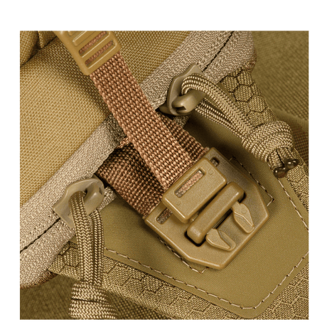 M-Tac Bat Wing Bag Elite Hex with durable Cordura material, detailed view of buckle and safety mechanism.