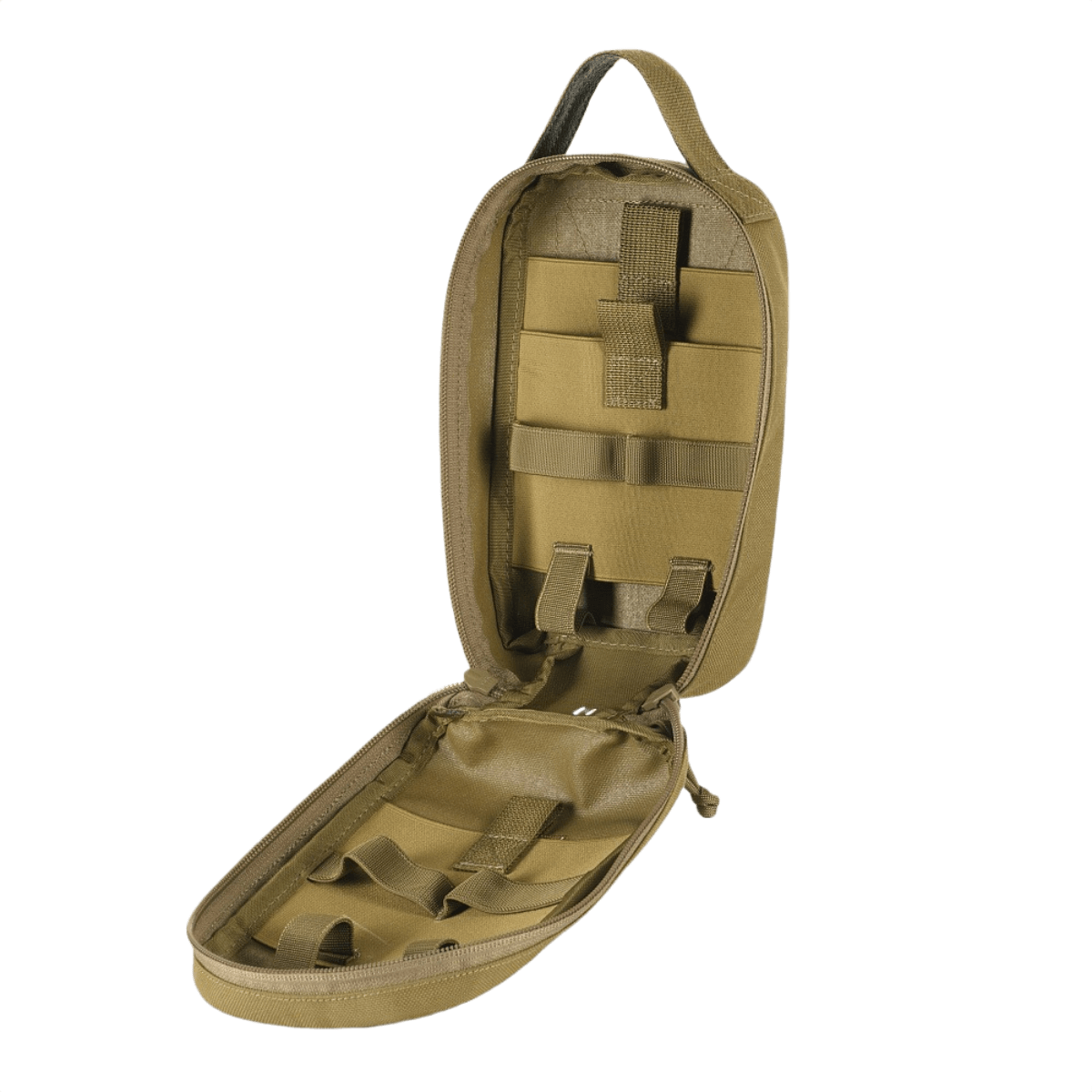 M-Tac Medical Pouch Rip Off i åben position, viser det indre design med robuste lynlåse og MOLLE Velcro-paneler til sikker opbevaring.