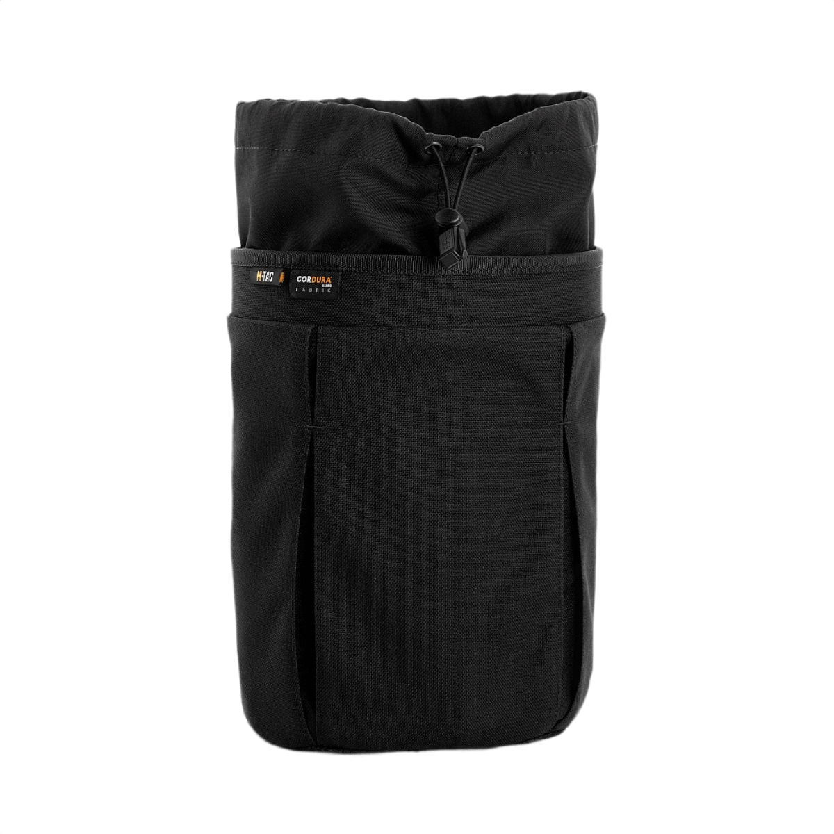 M-Tac Mag Drop Pouch Elite med MOLLE-montering, egnet til hurtig magasinudskiftning og sikring af udstyr, set forfra, sort design