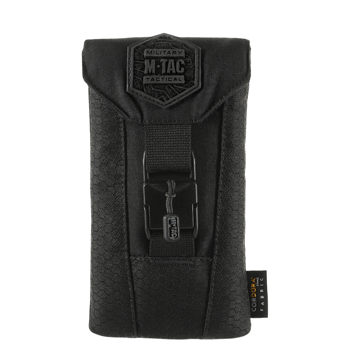 M-Tac Smartphone Lomme Elite Large Hex i sort med CORDURA HEX materiale og WJ magnetisk spænde til sikker opbevaring, stilfuldt design.