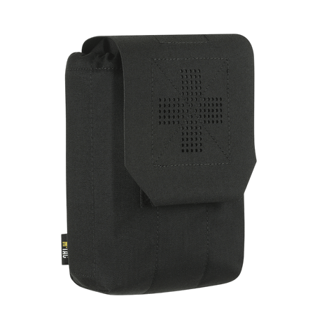 M‑Tac Medic Pouch Vertical Large Elite i sort Cordura 500D med velcro-lukning og MOLLE-interface til førstehjælpsudstyr.