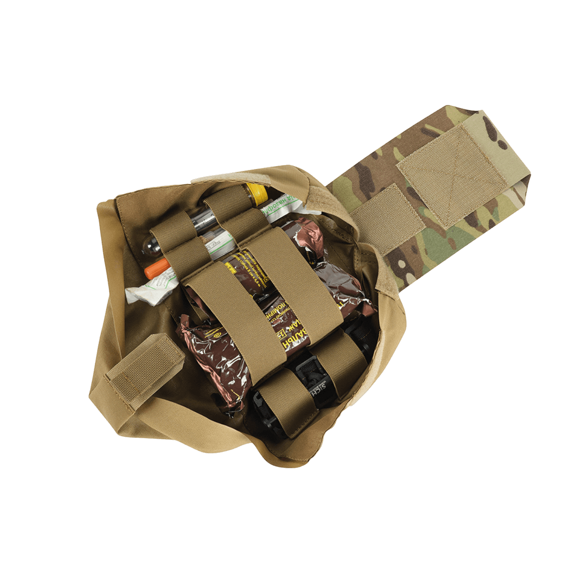 M‑Tac Medic Pouch Vertical Large Elite med førstehjælpsudstyr, slidstærk Cordura 500D design i camouflage.