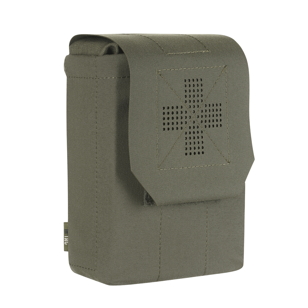 Grøn M-Tac Medic Pouch Vertical Large Elite, medicintaske i holdbart Cordura 500D materiale med sikker opbevaring og hurtig adgang.