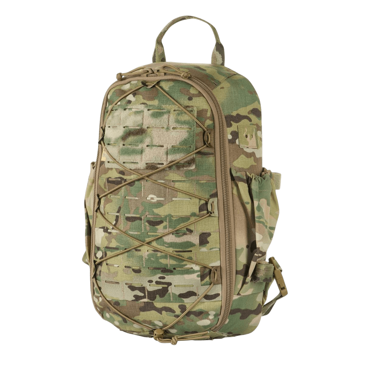 M-Tac STURM Elite Rygsæk med MOLLE Laser Cut frontpanel og camouflagemønster, ideel til taktiske udflugter i felten.