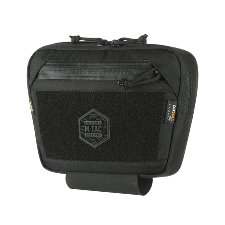 M-Tac Large Elite Gen.II Skuldertaske i sort med Cordura 500D materiale og YKK lynlåse, front velcro-panel med hexagon brandlogo.