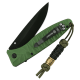 M-Tac Lanyard Scandinavian Small Chinese Knot on a green knife handle with decorative bead in close-up.