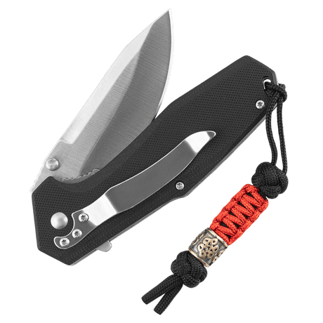 M-Tac Lanyard Scandinavian Small Chinese Knot attached to a knife, featuring decorative Scandinavian bead.