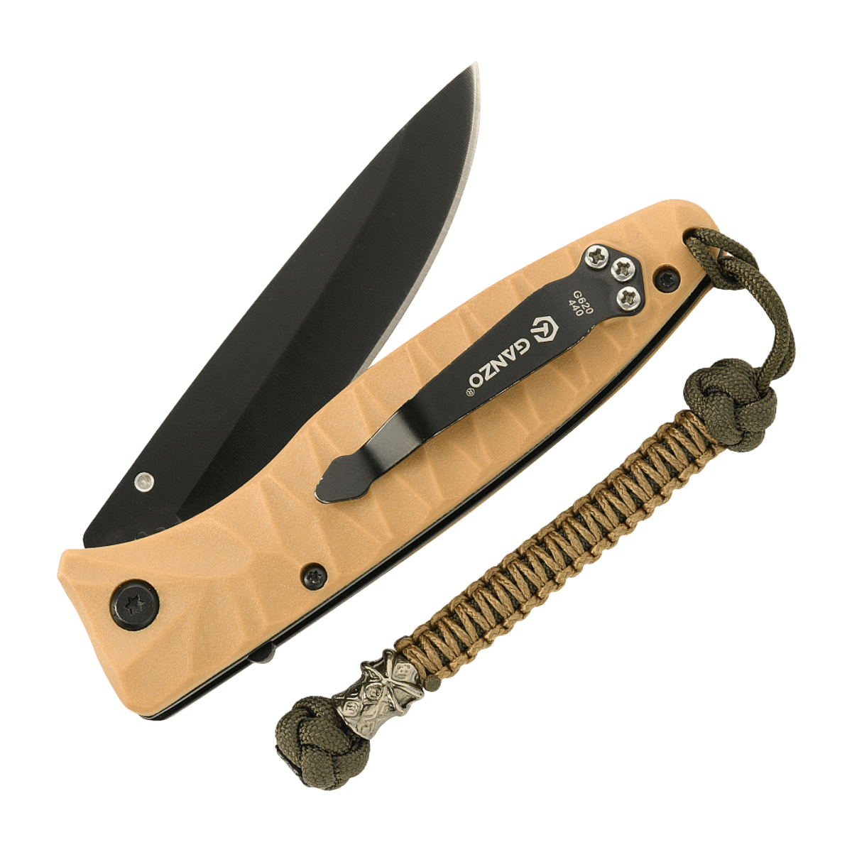 M-Tac Knife Lanyard Ninja med paracord fletning og cupronickel perler vedhæftet til lommekniv, 14,5 cm lang.