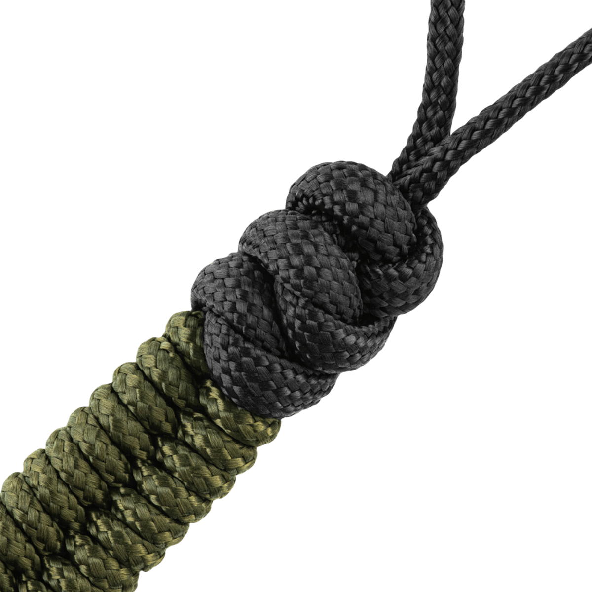 Grøn og sort M-Tac Viper Cylindre Lanyard Stainless Steel med dekorativ skandinavisk perle, fremstillet af coiled paracord.