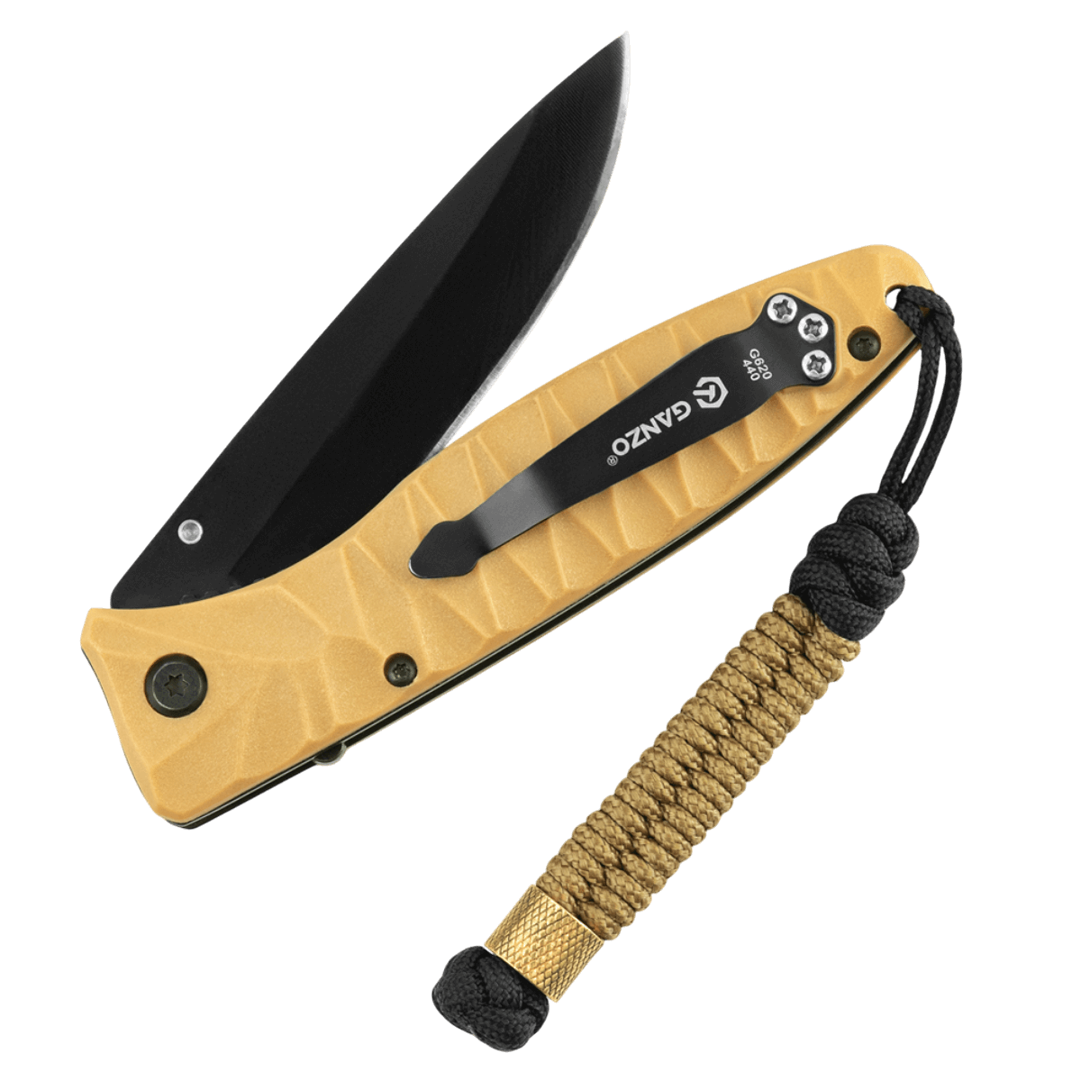 M-Tac Viper Cylindre Lanyard Stainless Steel på kniv med nordisk perle, lavet af coiled paracord for stil og individualitet.