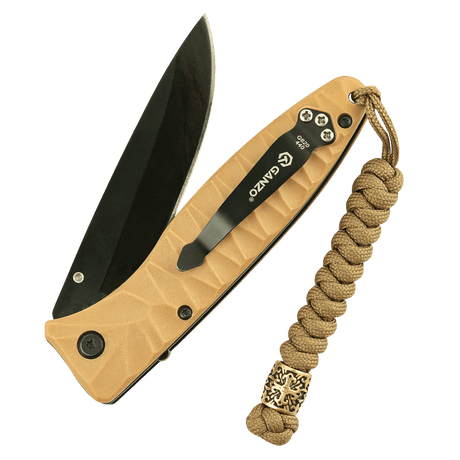 M-Tac Viper Lanyard Scandinavian på en foldekniv, skandinavisk design med flettet paracord og Viper-perle