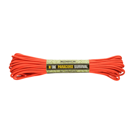 M-Tac Paracord Survival 15m nylon med 7 kerne-tråde, stærk og let orange paracord til udendørs overlevelse, længde 15 meter.