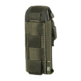 M-Tac Gasdåseholder Vertikal, praktisk MOLLE-monteret gasflaskeholder i olivengrøn med MIL-SPEC strop og Woojin-lås, sidevisning.