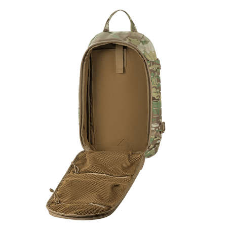 M-Tac Rygsæk Sturm Elite Gen.II i åbnet tilstand med kuffertstil rum og netlommer, designet til felten, lavet af Cordura 500D og 1000D.