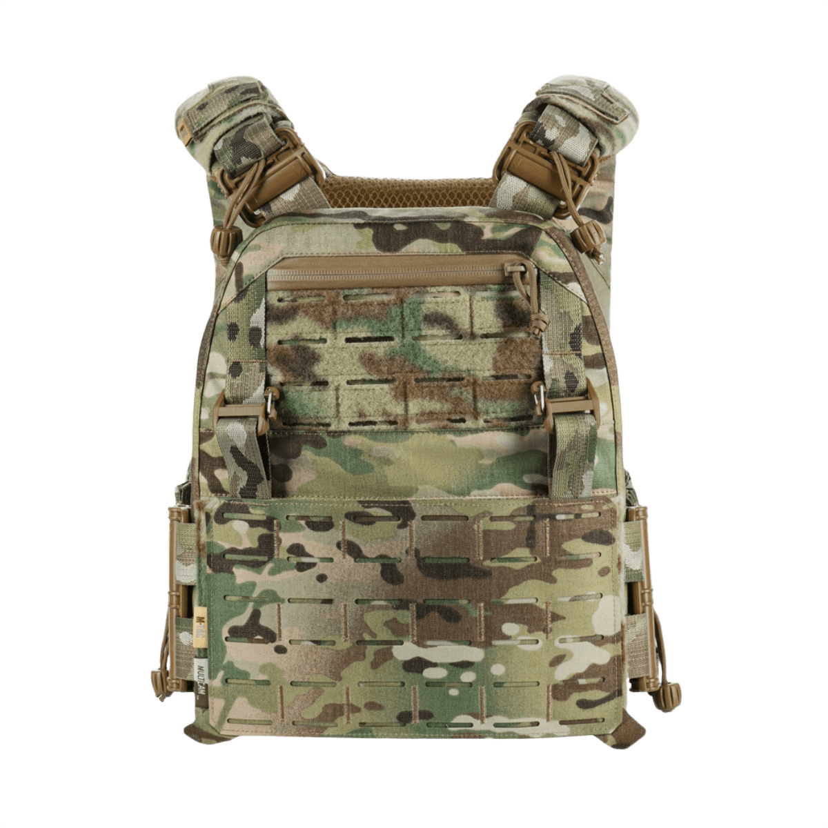 M-Tac Plate Carrier Cuirass FAST Elite Gen.II i camouflage mønster, designet til standard ESAPI Medium armor plader.