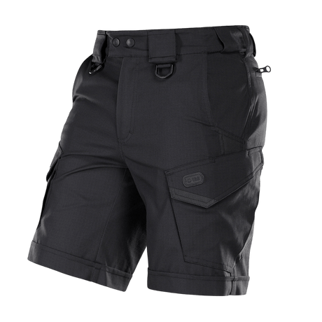 M-Tac Shorts Aggressor Short i sort, let og åndbar, perfekt til taktisk og aktiv brug, designet med elastisk polycotton flex rip-stop.