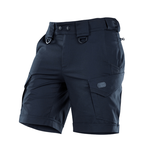 M-Tac Shorts Aggressor Short i sort polycotton flex rip-stop, med justerbare elastiske stropper og YKK lynlåse, ideel til taktisk brug.