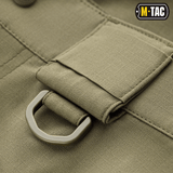 Detalje af M-Tac Shorts Aggressor Short med taktisk D-ring i elastisk polycotton flex rip-stop materiale.