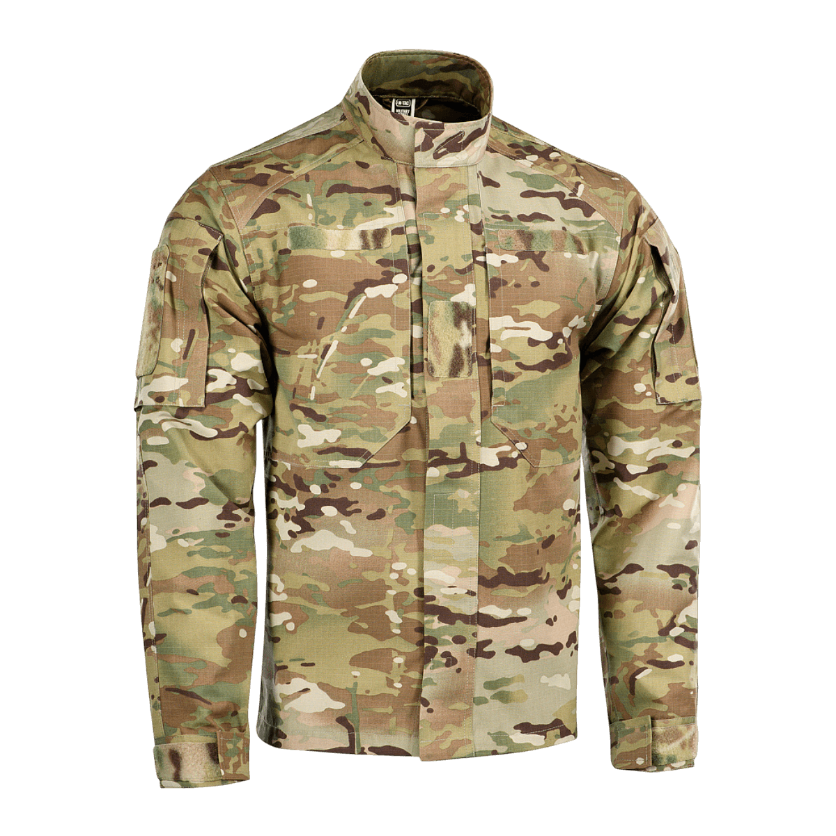 M-Tac Jakke Military Elite NYCO i MultiCam mønster med ståkrave og YKK lynlås, designet til moderne feltdragter.