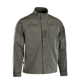 M-Tac Jakke Patrol Flex med velcro-lommer og YKK fittings, designet til taktisk brug i gråt materiale. Komfortabel og let med ståkrave.